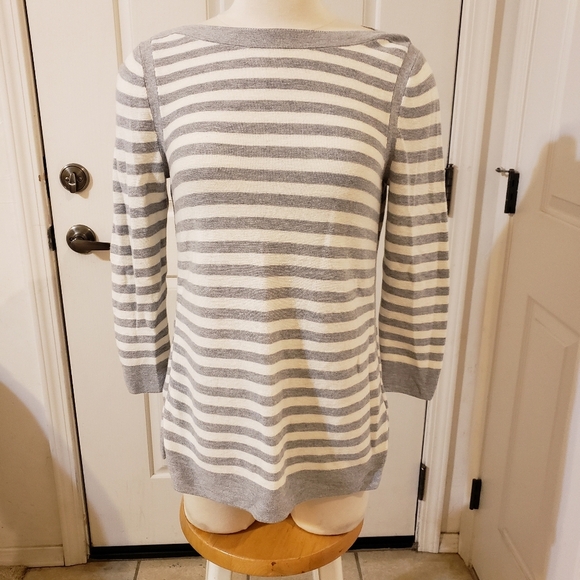 Talbots Size XS Gray and White Striped Women's Sweater - Picture 1 of 7